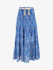Jupe longue en voile imprimé fleurs et pois - Bleu - 1