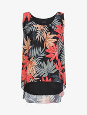 Top évasé sans manches imprimé feuilles d&
