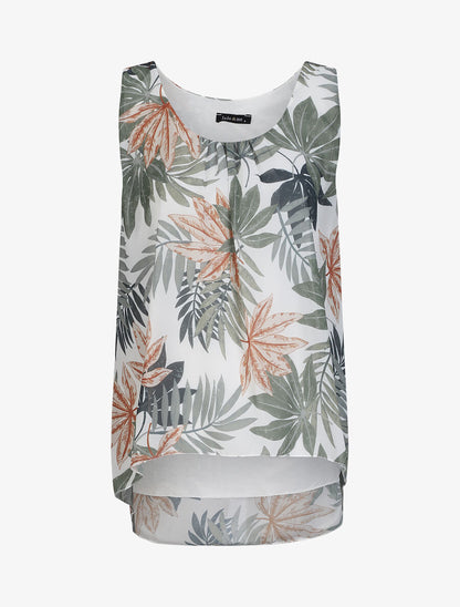 Top évasé sans manches imprimé feuilles d&
