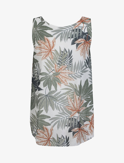 Top évasé sans manches imprimé feuilles d&