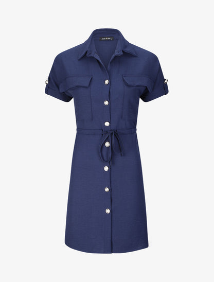 Robe chemise courte oversize unie à manches courtes - Marine - 1