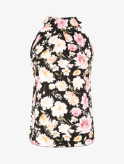 Top à col américain imprimé pivoines style aquarelle - Noir - 4