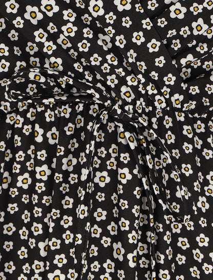 Robe longue à imprimé floral et bord volanté - Noir - 3