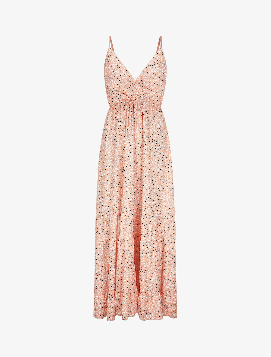 Robe longue à imprimé floral et bord volanté - Rose saumon - 1