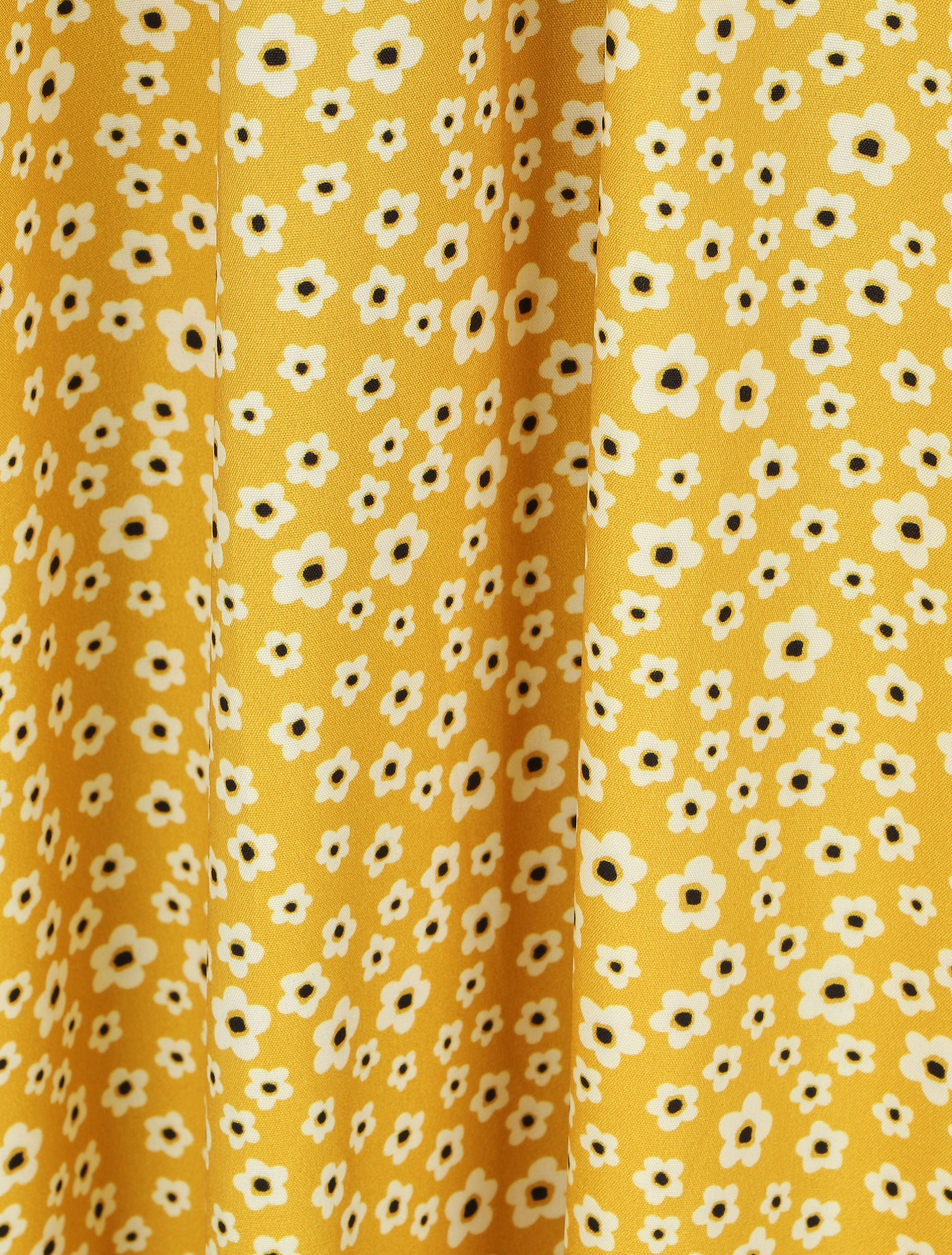 Robe longue à imprimé floral et bord volanté - Jaune moutarde - 3