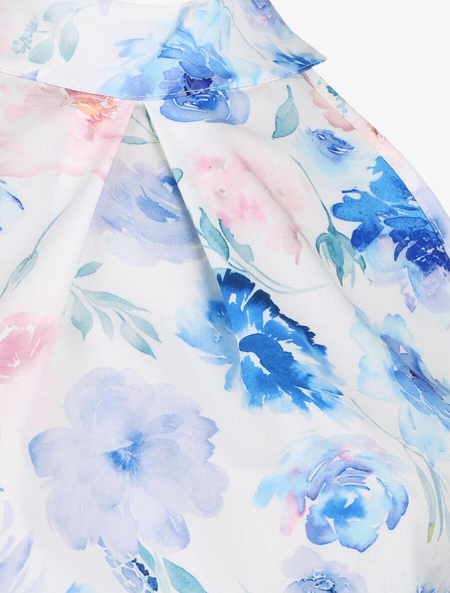 Top à col américain imprimé pivoines style aquarelle - Bleu - 3