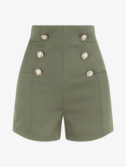 Short uni à boutons stylisés - Kaki - 5