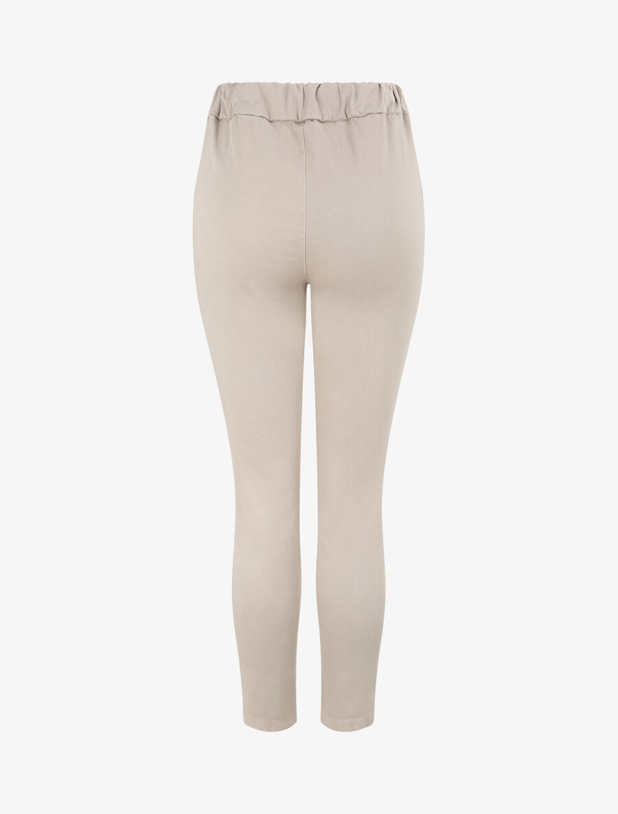 Pantalon slim uni à taille haute élastiquée - Beige - 2