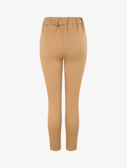 Pantalon slim uni à taille haute élastiquée - Camel - 2