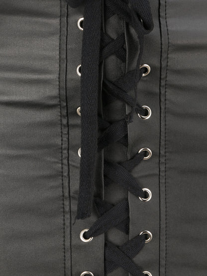 Jupe en simili à lacets - Noir - 3