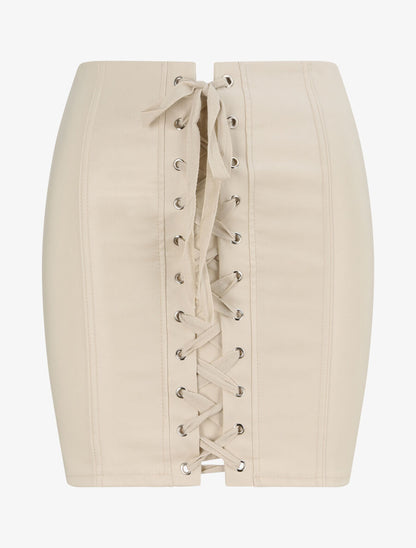 Jupe en simili à lacets - Beige - 1
