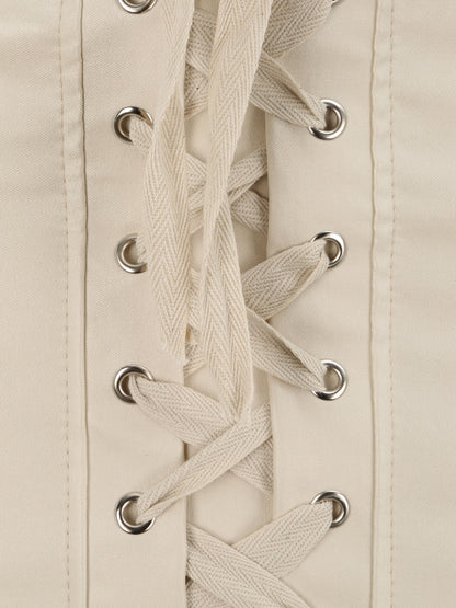 Jupe en simili à lacets - Beige - 3