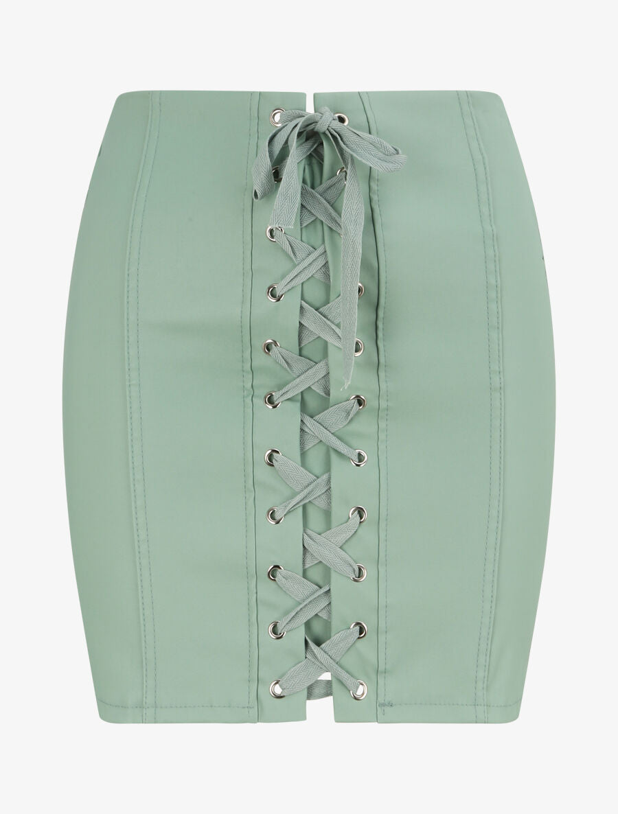 Jupe en simili à lacets - Menthe - 1