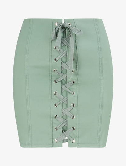 Jupe en simili à lacets - Menthe - 1