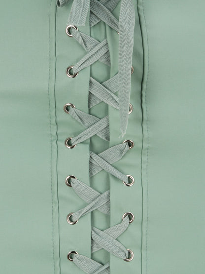 Jupe en simili à lacets - Menthe - 3