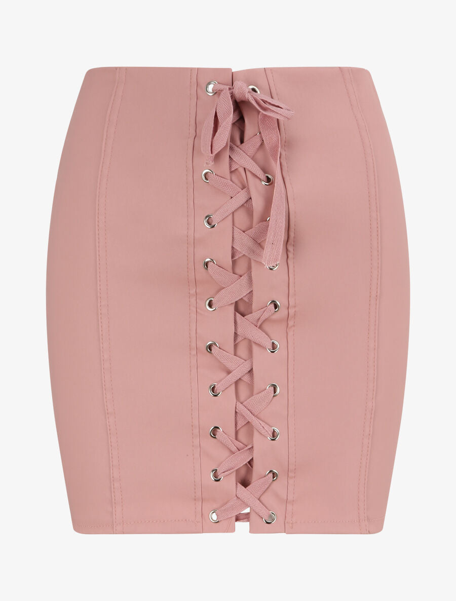 Jupe en simili à lacets - Rose - 4