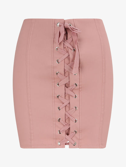 Jupe en simili à lacets - Rose - 4