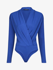 Body drapé à col cache-coeur - Bleu roi - 1
