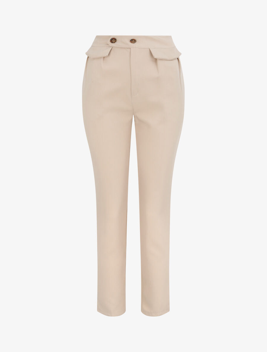 Pantalon carotte taille haute uni - Beige - 4