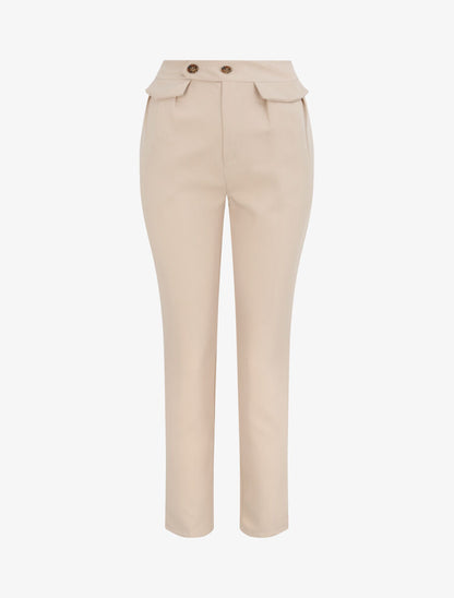 Pantalon carotte taille haute uni - Beige - 4