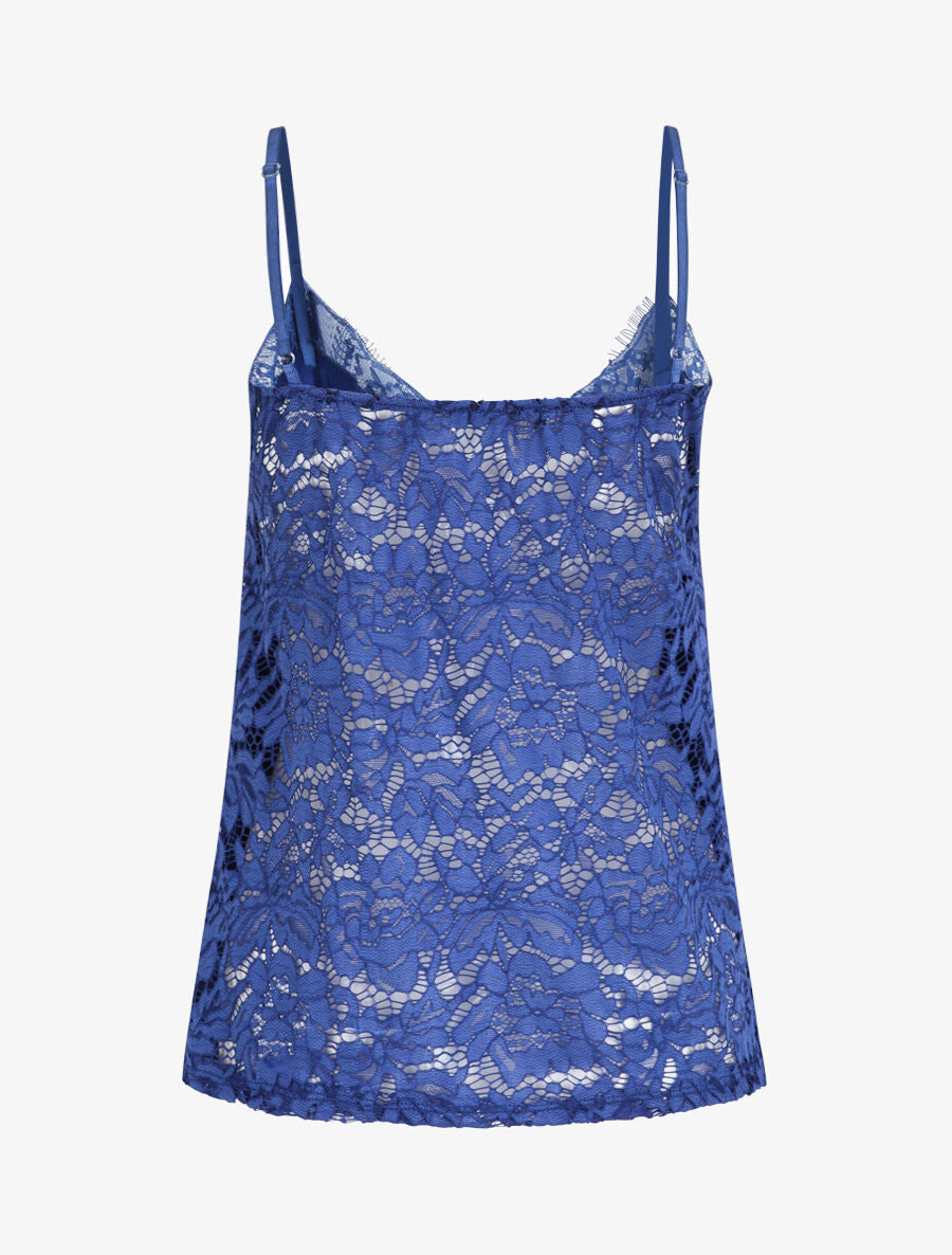 Caraco fluide coupe droite en dentelle - Bleu électrique - 2