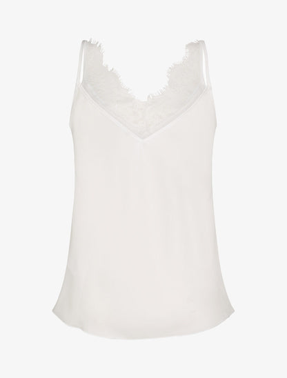 Caraco droit satiné à col V en dentelle - Blanc - 2