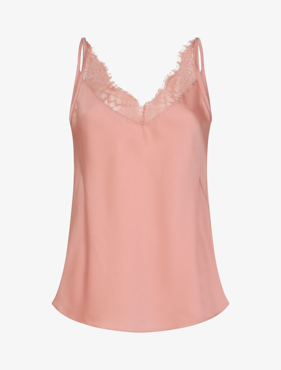 Caraco droit satiné à col V en dentelle - Rose - 4