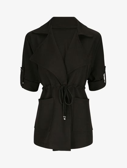 Veste droite unie à col cranté - Noir - 1