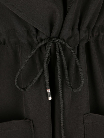 Veste longue droite à col cranté - Noir - 4