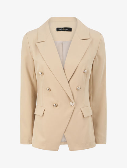 Blazer long croisé à boutons stylisés - Beige - 3