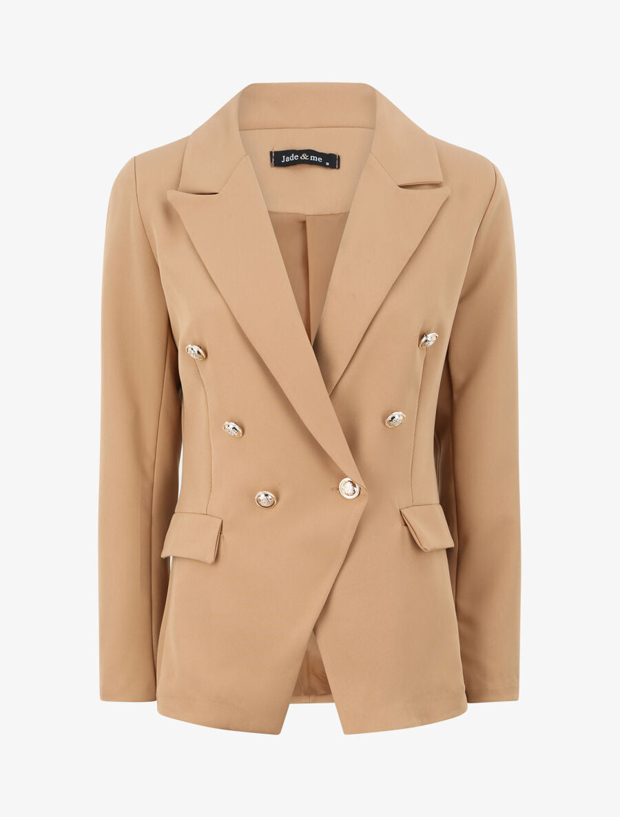 Blazer long croisé à boutons stylisés - Camel - 3