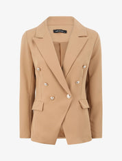 Blazer long croisé à boutons stylisés - Camel - 3