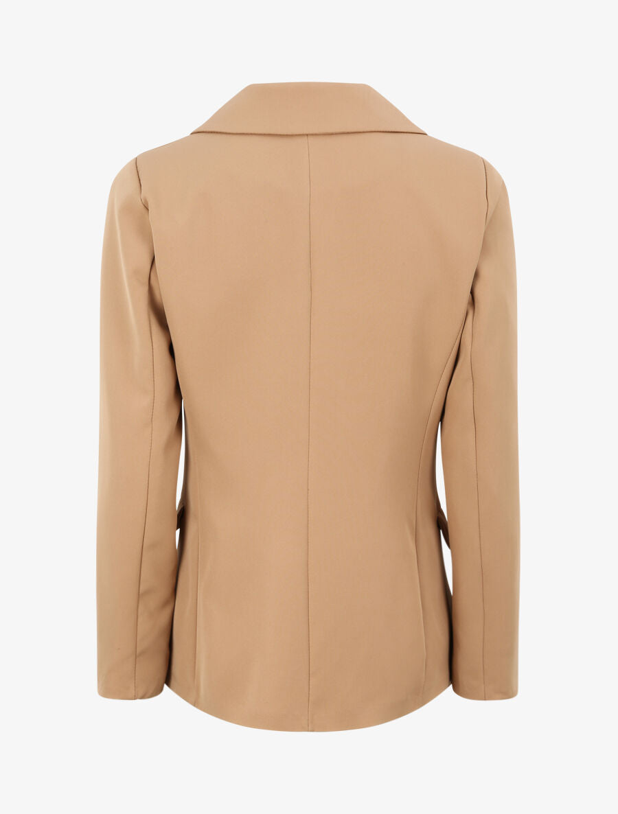 Blazer long croisé à boutons stylisés - Camel - 2