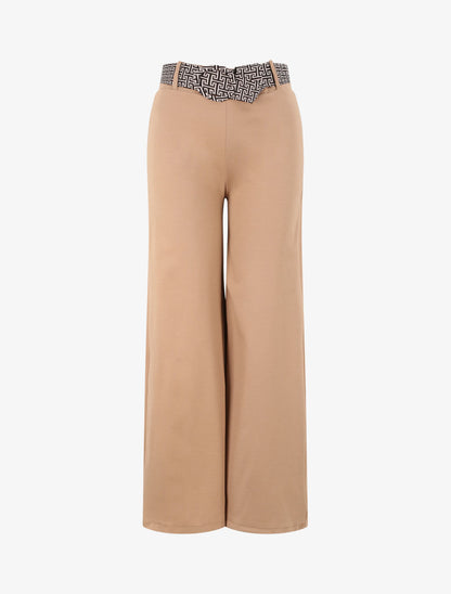 Pantalon flare à ceinture imprimé graphique - Camel - 1