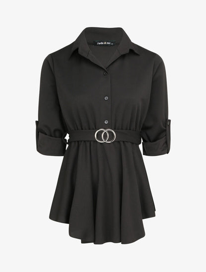Top style chemise à taille cintrée - Noir - 1