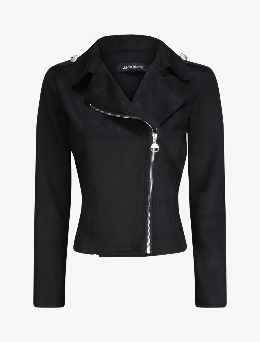 Veste en suédine à zip asymétrique - Noir - 5