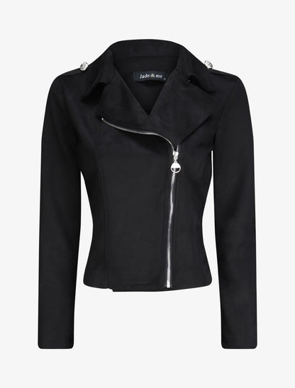 Veste en suédine à zip asymétrique - Noir - 5