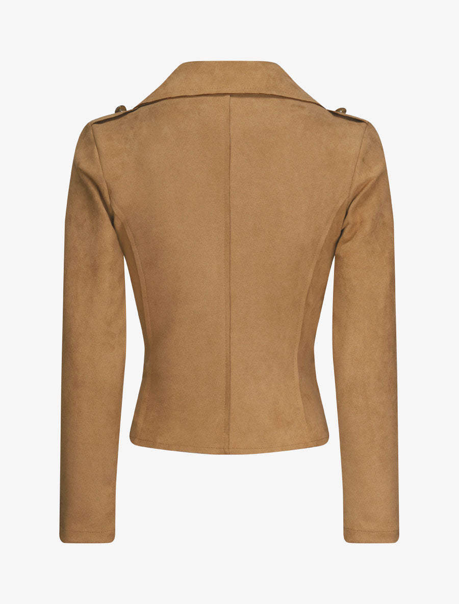 Veste en suédine à zip asymétrique - Camel - 2