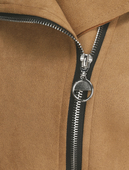 Veste en suédine à zip asymétrique - Camel - 3