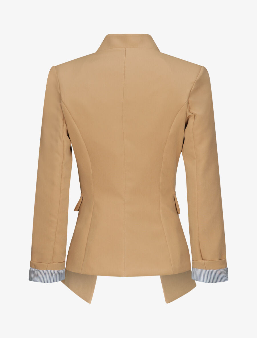 Blazer droit uni à col cranté - Camel - 2