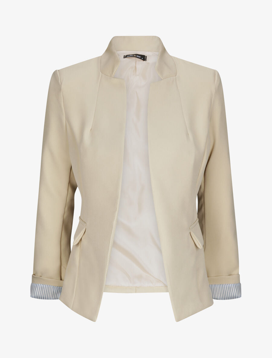 Blazer droit uni à col cranté - Beige - 4