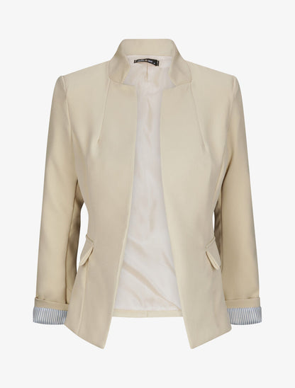 Blazer droit uni à col cranté - Beige - 4