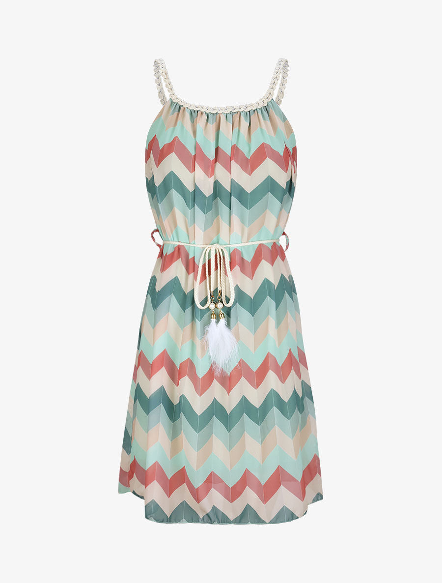 Robe droite courte imprimé chevron - Vert d&