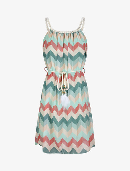 Robe droite courte imprimé chevron - Vert d&
