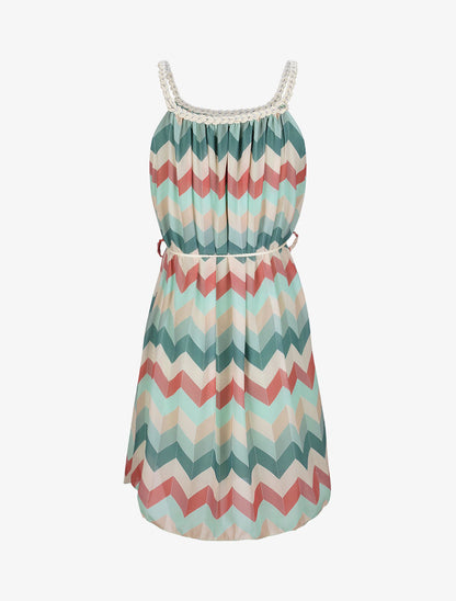 Robe droite courte imprimé chevron - Vert d&