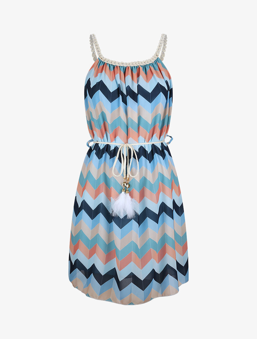 Robe droite courte imprimé chevron - Bleu - 5