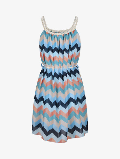 Robe droite courte imprimé chevron - Bleu - 2