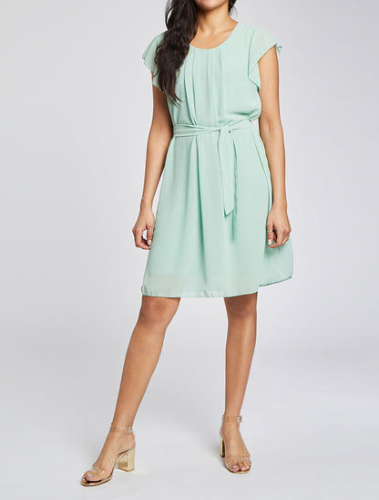 Robe mi-longue droite à dos en crochet - Vert d&