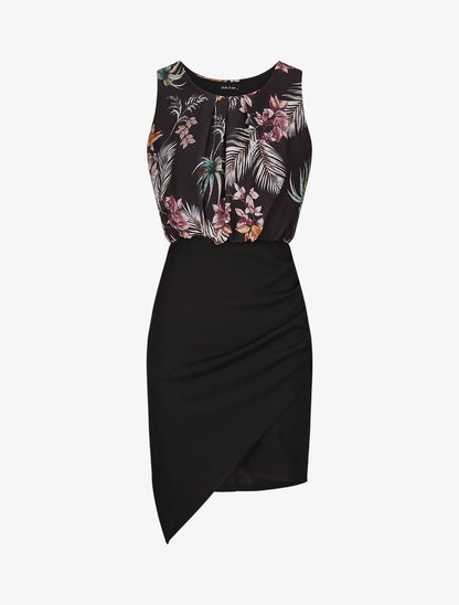 Robe asymétrique à imprimé feuillages - Noir - 1