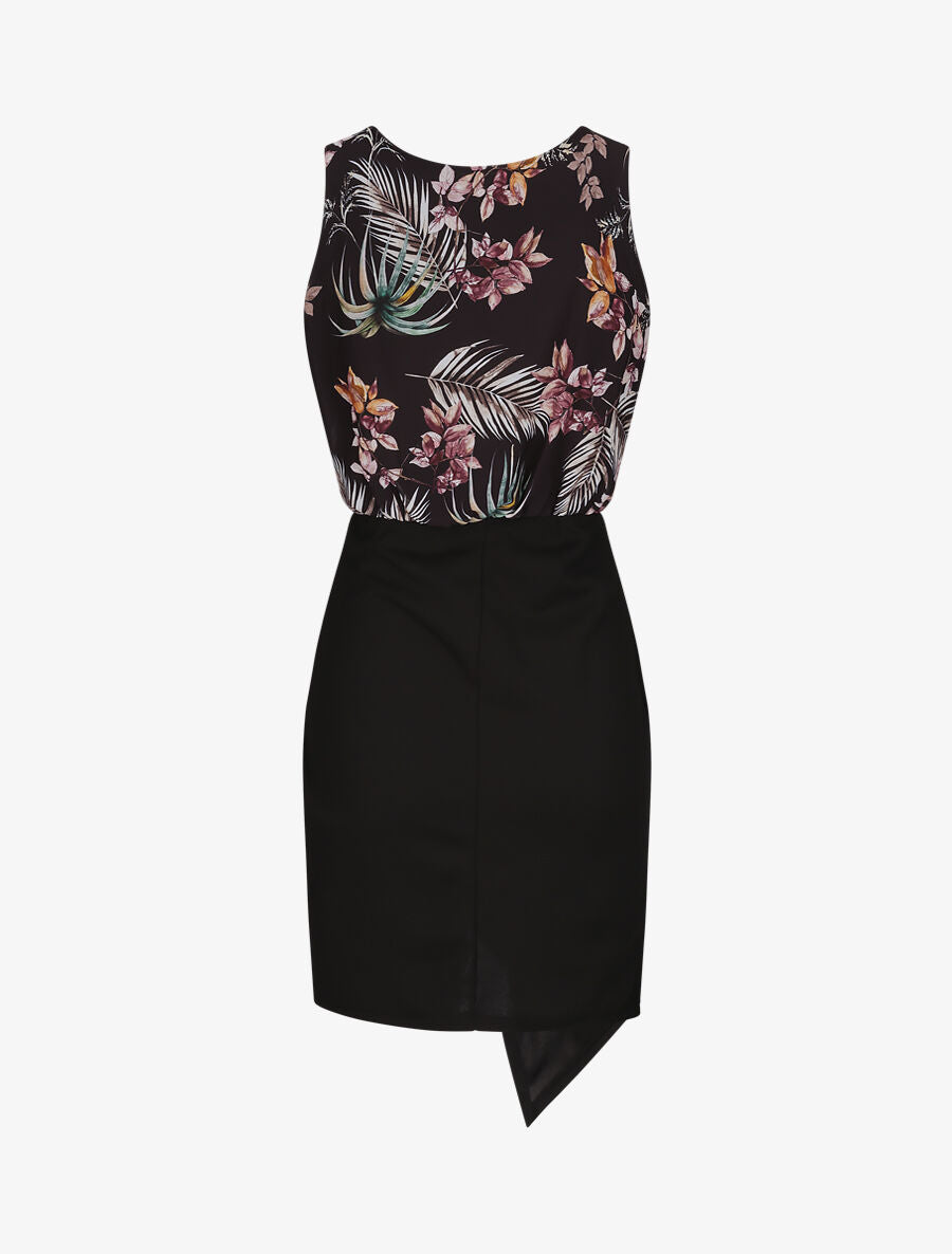 Robe asymétrique à imprimé feuillages - Noir - 2